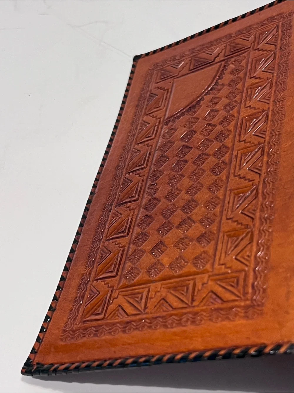 Vintage Handcrafted Leather Aztec Calendar Embossed Wallet & Check Book